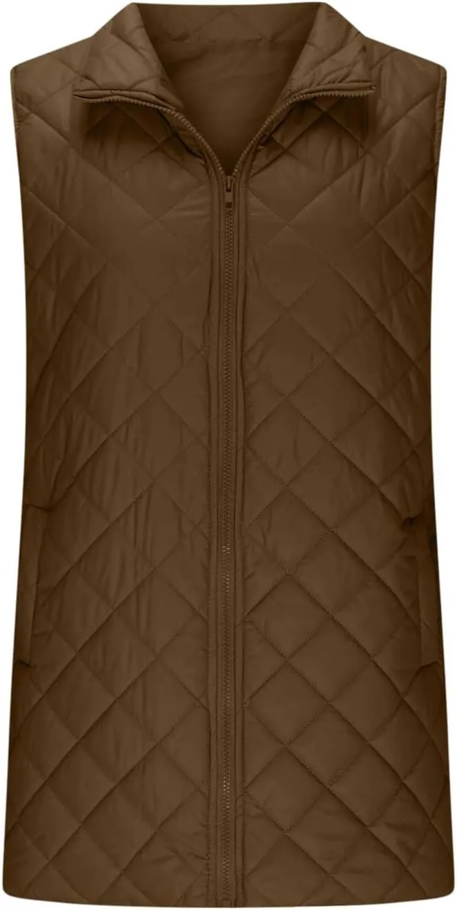 Womens Long Puffer Vest 2024 Sleeveless Zip Up Vest Long Winter Vest Quilted Down Coat Lightweight Trendy Vest Jacket