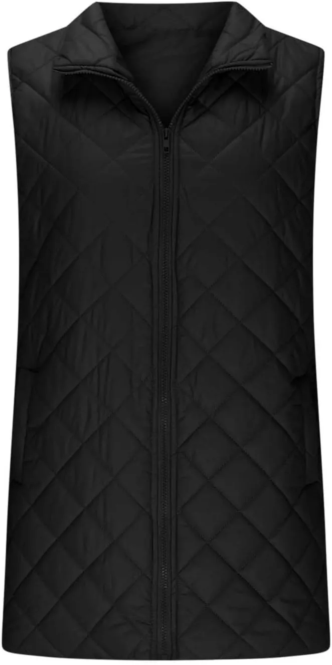 Womens Long Puffer Vest 2024 Sleeveless Zip Up Vest Long Winter Vest Quilted Down Coat Lightweight Trendy Vest Jacket