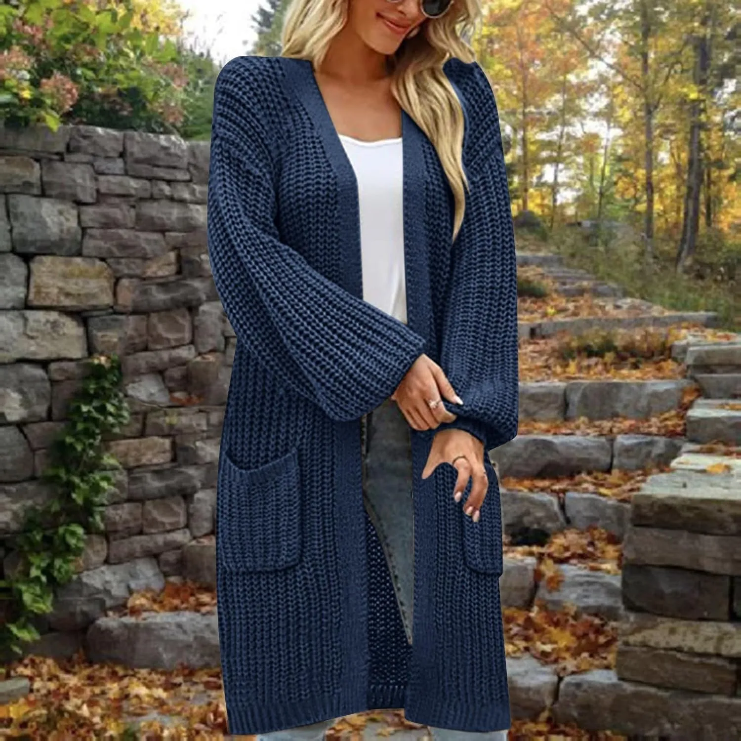 Womens Long Sleeve Cable Knit Long Cardigan Open Front Button Sweater Outerwear 2023 Fall Winter Flowy Soft Outerwear