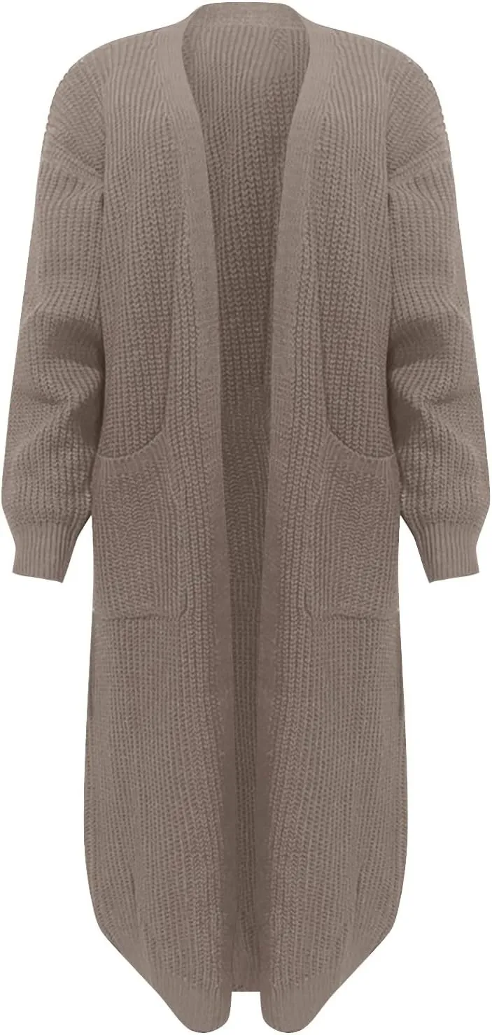 Womens Long Sleeve Cable Knit Long Cardigan Open Front Button Sweater Outerwear 2023 Fall Winter Flowy Soft Outerwear