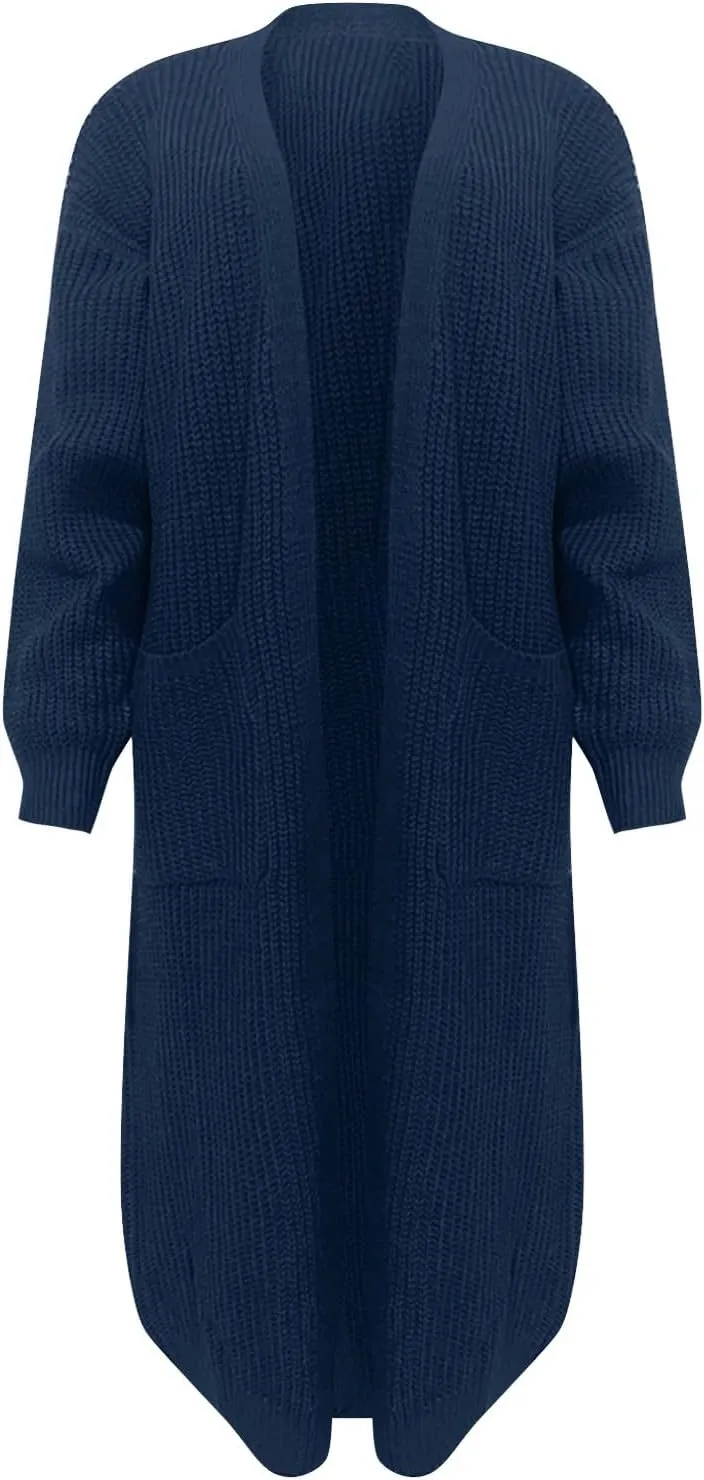 Womens Long Sleeve Cable Knit Long Cardigan Open Front Button Sweater Outerwear 2023 Fall Winter Flowy Soft Outerwear