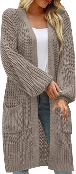 Womens Long Sleeve Cable Knit Long Cardigan Open Front Button Sweater Outerwear 2023 Fall Winter Flowy Soft Outerwear