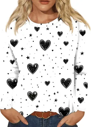 Womens Long Sleeve Tops Fall Shirt Women Dressy Casual Plus Size Round Neck Cute Tops