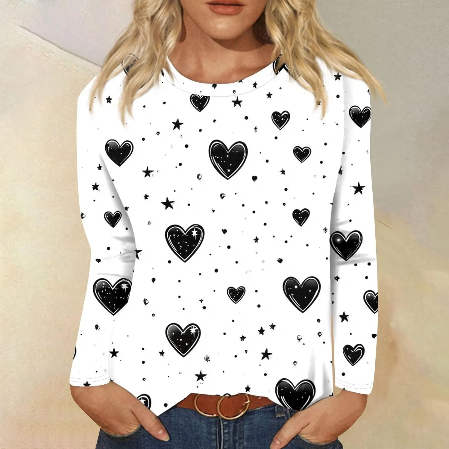 Womens Long Sleeve Tops Fall Shirt Women Dressy Casual Plus Size Round Neck Cute Tops