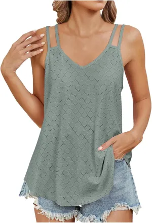 Women's New Summer Fashion V Neck Solid Color Sleeveless Casual Suspenders Small Vest Backless Top Women