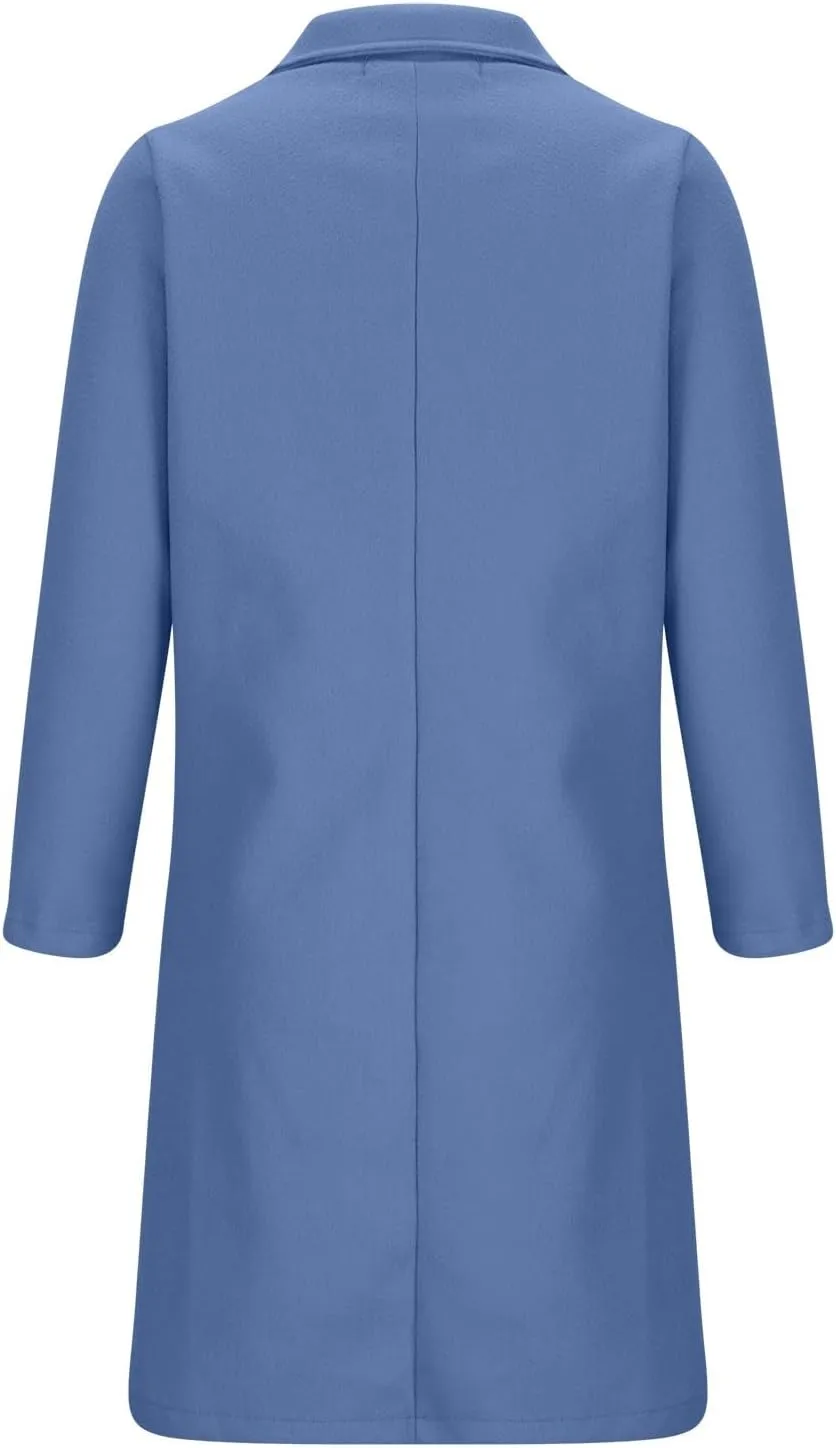 Women's Notch Lapel Wool Blend Mid Long Pea Coat One Button Trench Coat Business Work Office Winter Jacket Overcoat