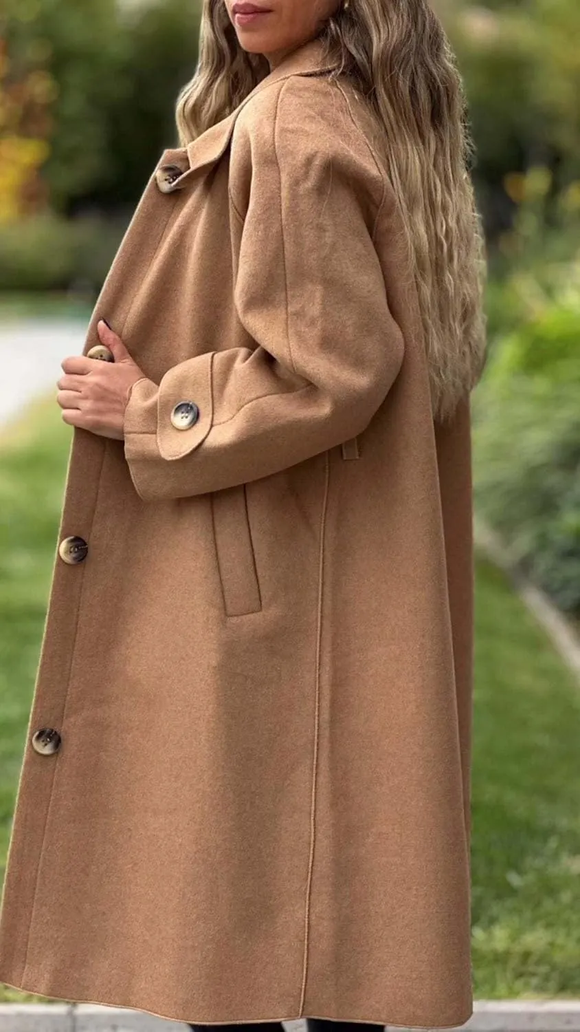 Womens Pea Coat Wool Blend Long Trench Coat Single Breasted Lapel Collar Peacoat Fall Winter Elegant Outerwear