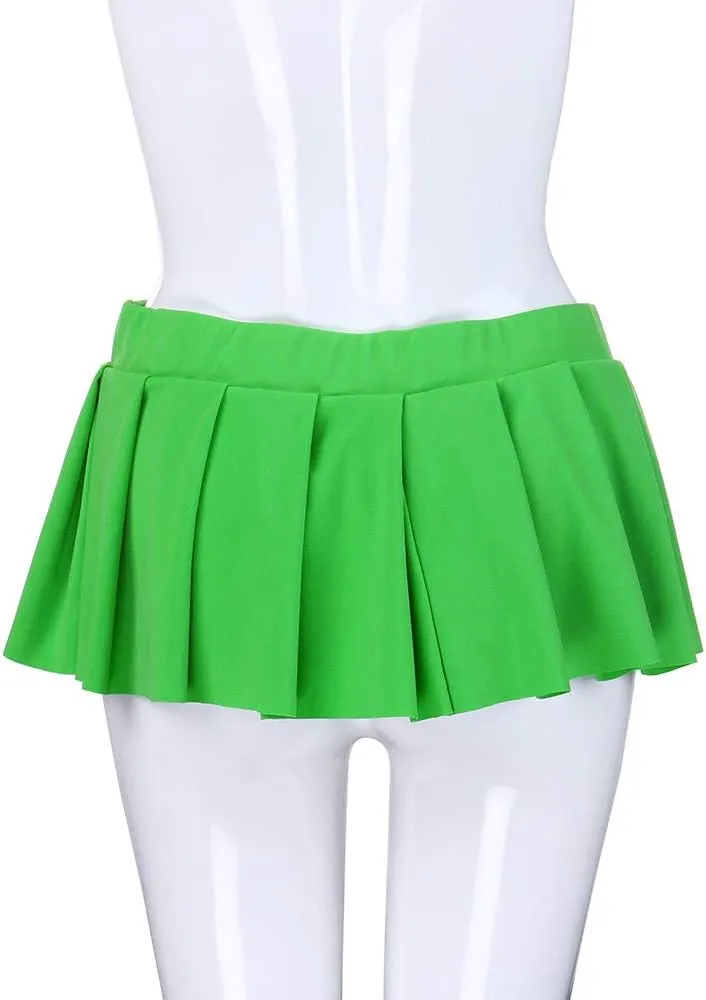 Women's Pleated Mini Skirt Stretchy Elastic Waist A Line Short Skirts Sexy Role Play Night Club Skirt for Schoolgirl