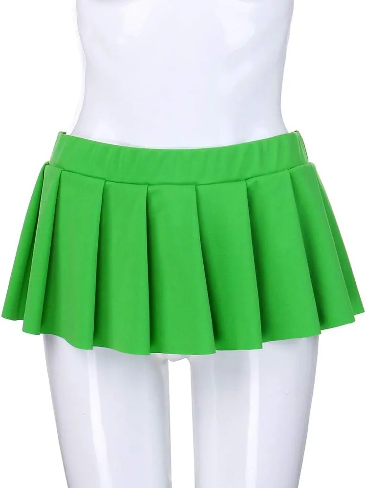 Women's Pleated Mini Skirt Stretchy Elastic Waist A Line Short Skirts Sexy Role Play Night Club Skirt for Schoolgirl