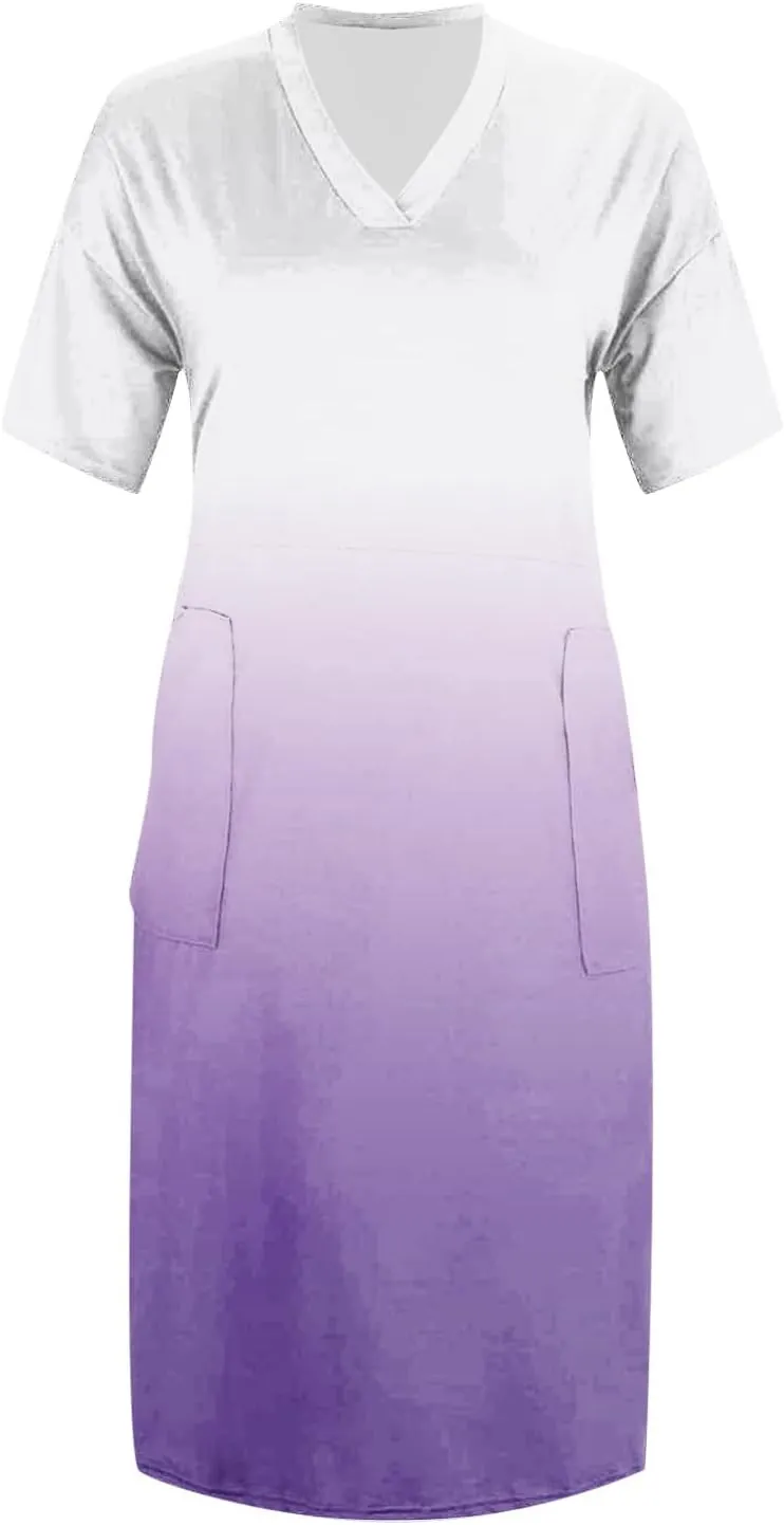 Women's Plus Size Dresses Short Sleeve V Neck Midi Beach Vacation Casual Dress with Pockets for Curvy Women