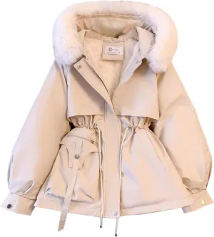 Women's Plus Size Winter Coat 2024 Warm Long Puffer Coat Drawstring Thicken Parka Jacket with Removable Hood