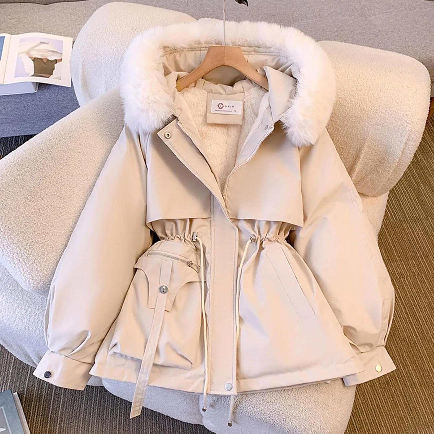 Women's Plus Size Winter Coat 2024 Warm Long Puffer Coat Drawstring Thicken Parka Jacket with Removable Hood