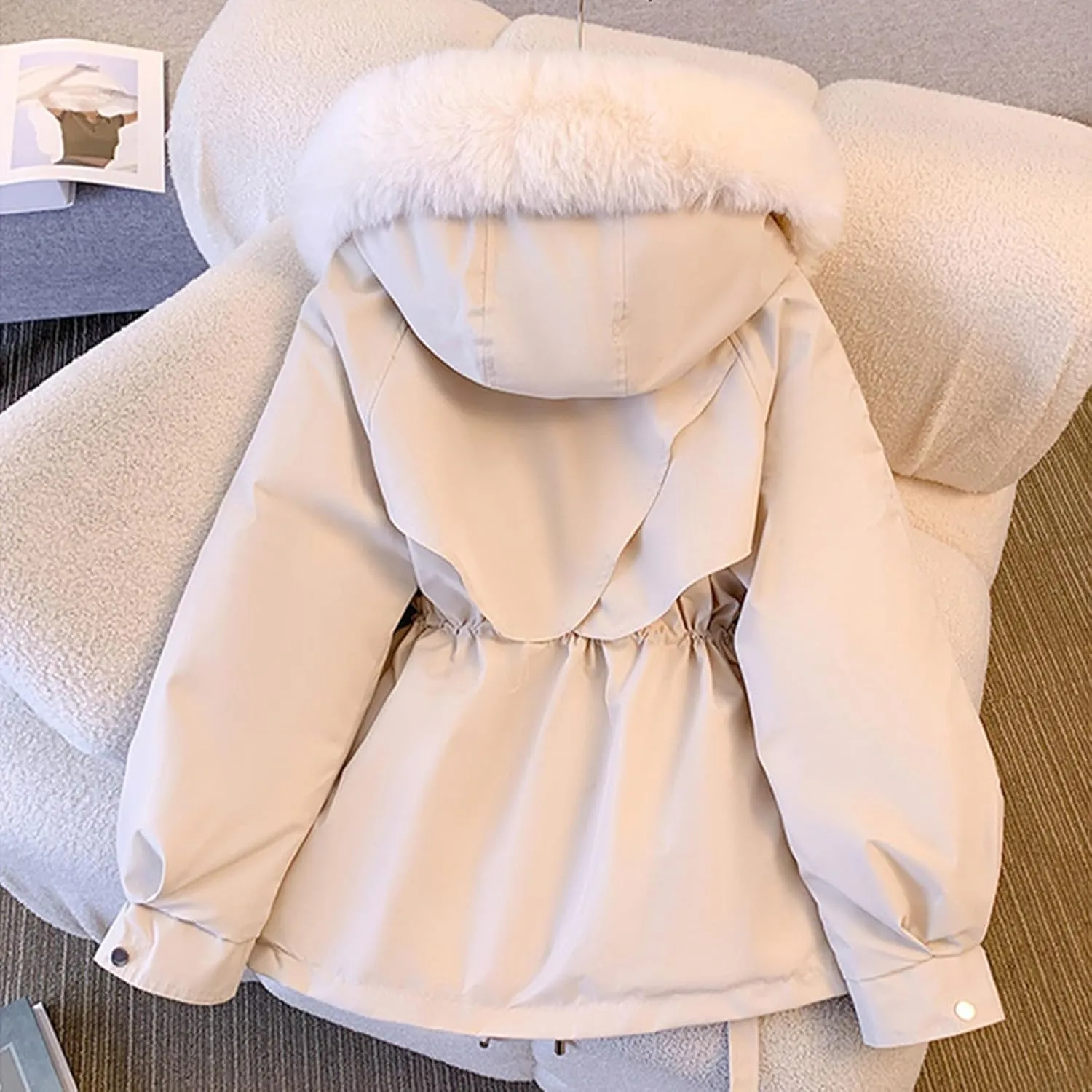 Women's Plus Size Winter Coat 2024 Warm Long Puffer Coat Drawstring Thicken Parka Jacket with Removable Hood