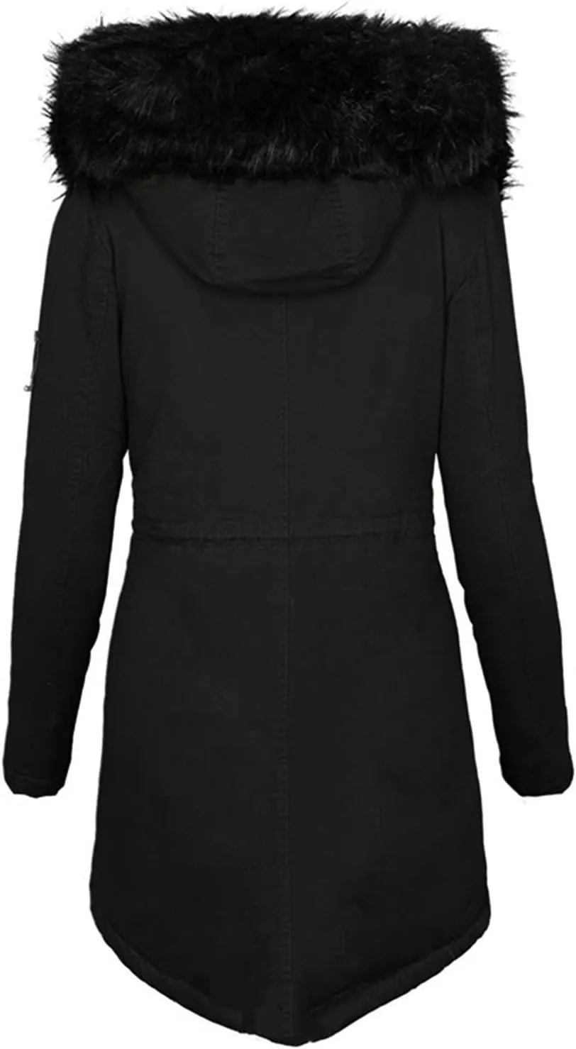 Womens Plus Size Winter Coat Casual Thicken Long Sleeve Vintage Quilted Jacket Warm Hood Padded Outerwear with Pocket