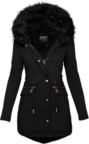Womens Plus Size Winter Coat Casual Thicken Long Sleeve Vintage Quilted Jacket Warm Hood Padded Outerwear with Pocket