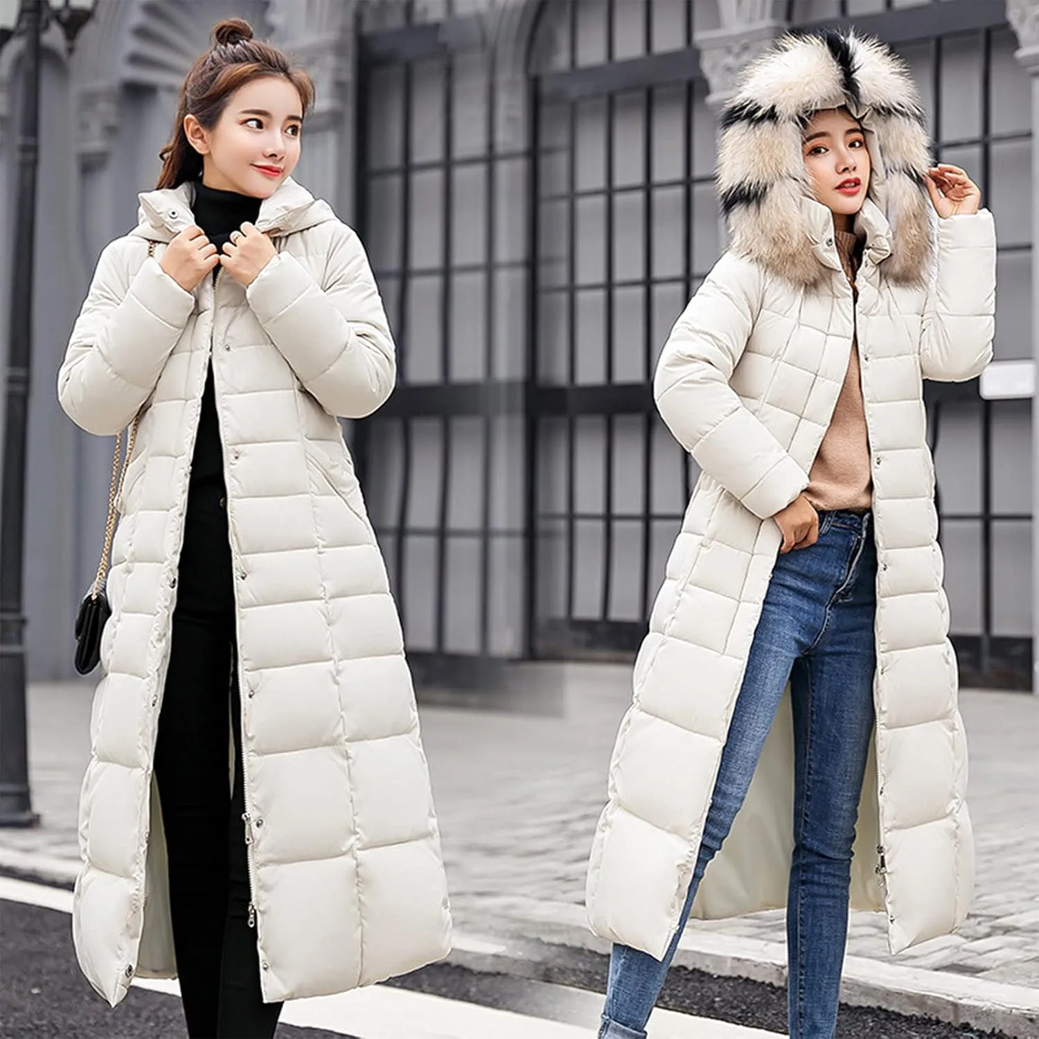 Women's Puffer Jacket Winter Windproof Warm Down Coats Waterproof Thicken Puffer Jackets With Faux Fur Removable Hood