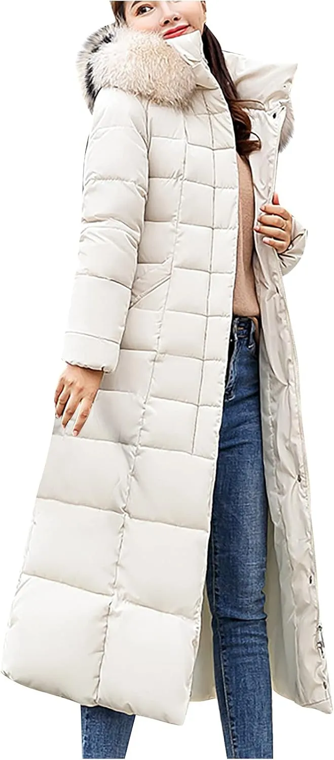 Women's Puffer Jacket Winter Windproof Warm Down Coats Waterproof Thicken Puffer Jackets With Faux Fur Removable Hood