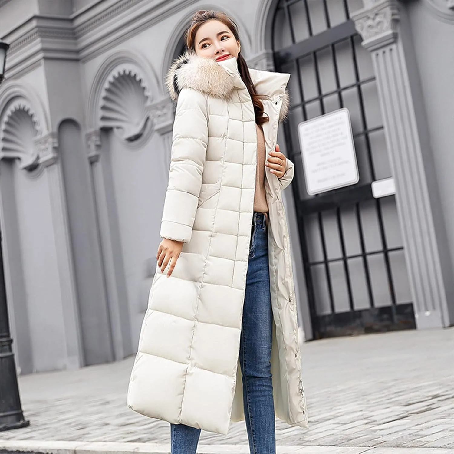 Women's Puffer Jacket Winter Windproof Warm Down Coats Waterproof Thicken Puffer Jackets With Faux Fur Removable Hood