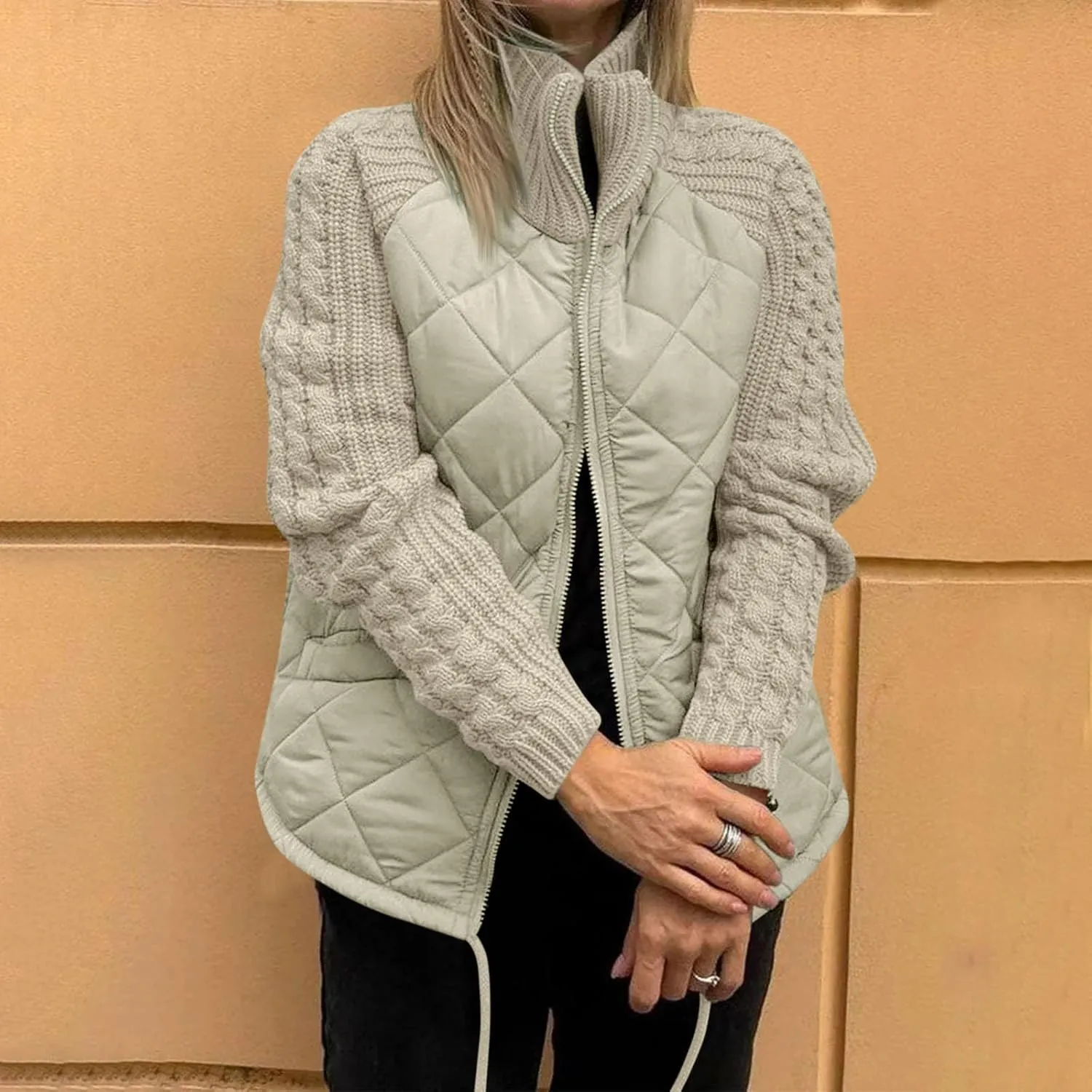 Women's Puffer Parka Jacket Baggy Lightweight Stand-Up Collar Zip Puffer Jacket Warm Winter Down Coat with Pockets