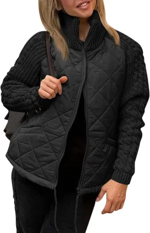 Women's Puffer Parka Jacket Baggy Lightweight Stand-Up Collar Zip Puffer Jacket Warm Winter Down Coat with Pockets