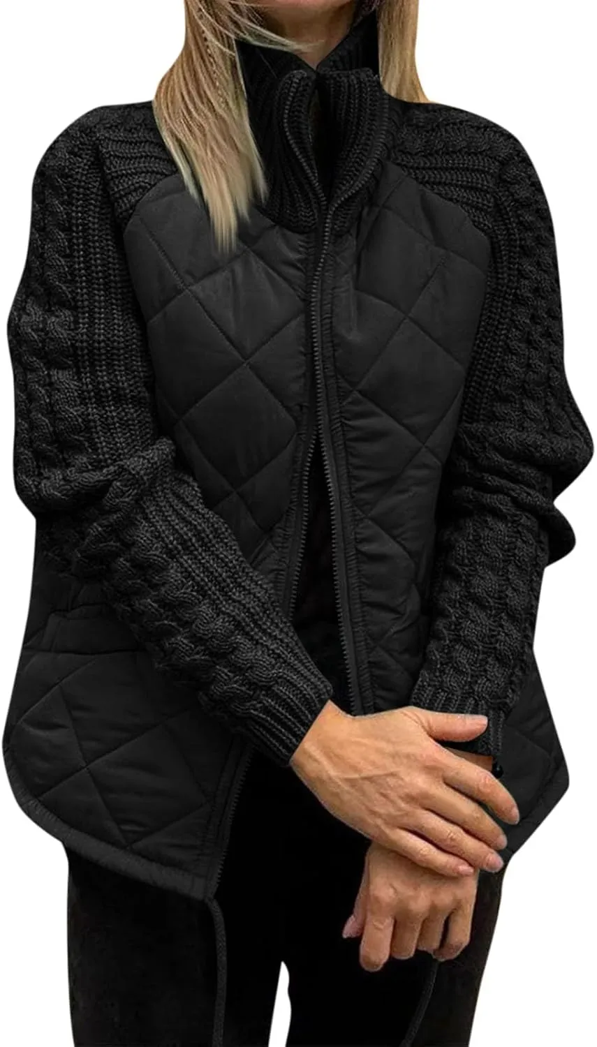 Women's Puffer Parka Jacket Baggy Lightweight Stand-Up Collar Zip Puffer Jacket Warm Winter Down Coat with Pockets