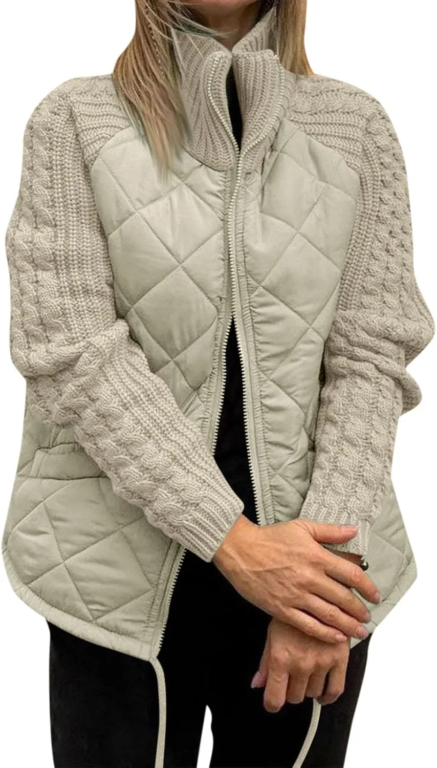 Women's Puffer Parka Jacket Baggy Lightweight Stand-Up Collar Zip Puffer Jacket Warm Winter Down Coat with Pockets