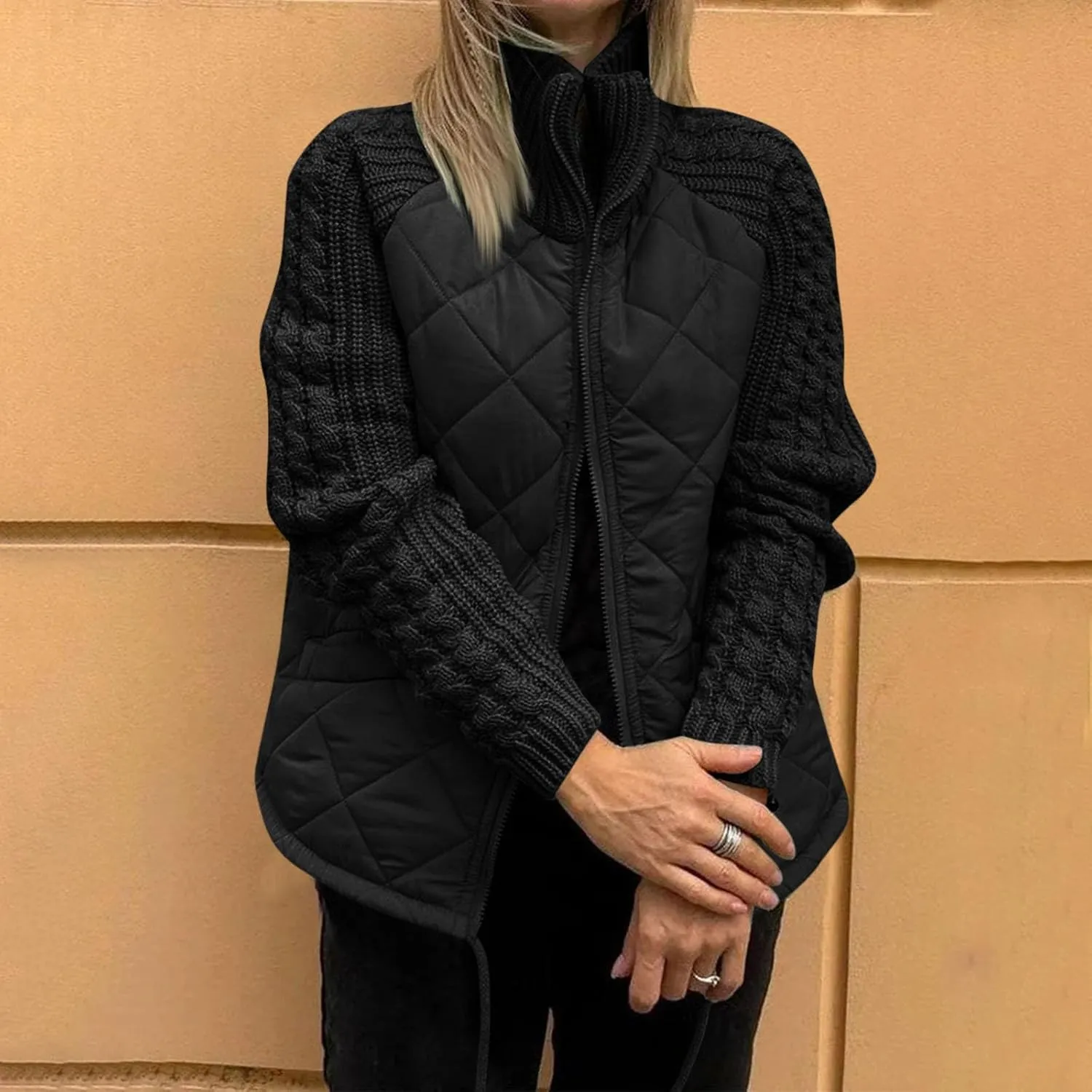 Women's Puffer Parka Jacket Baggy Lightweight Stand-Up Collar Zip Puffer Jacket Warm Winter Down Coat with Pockets