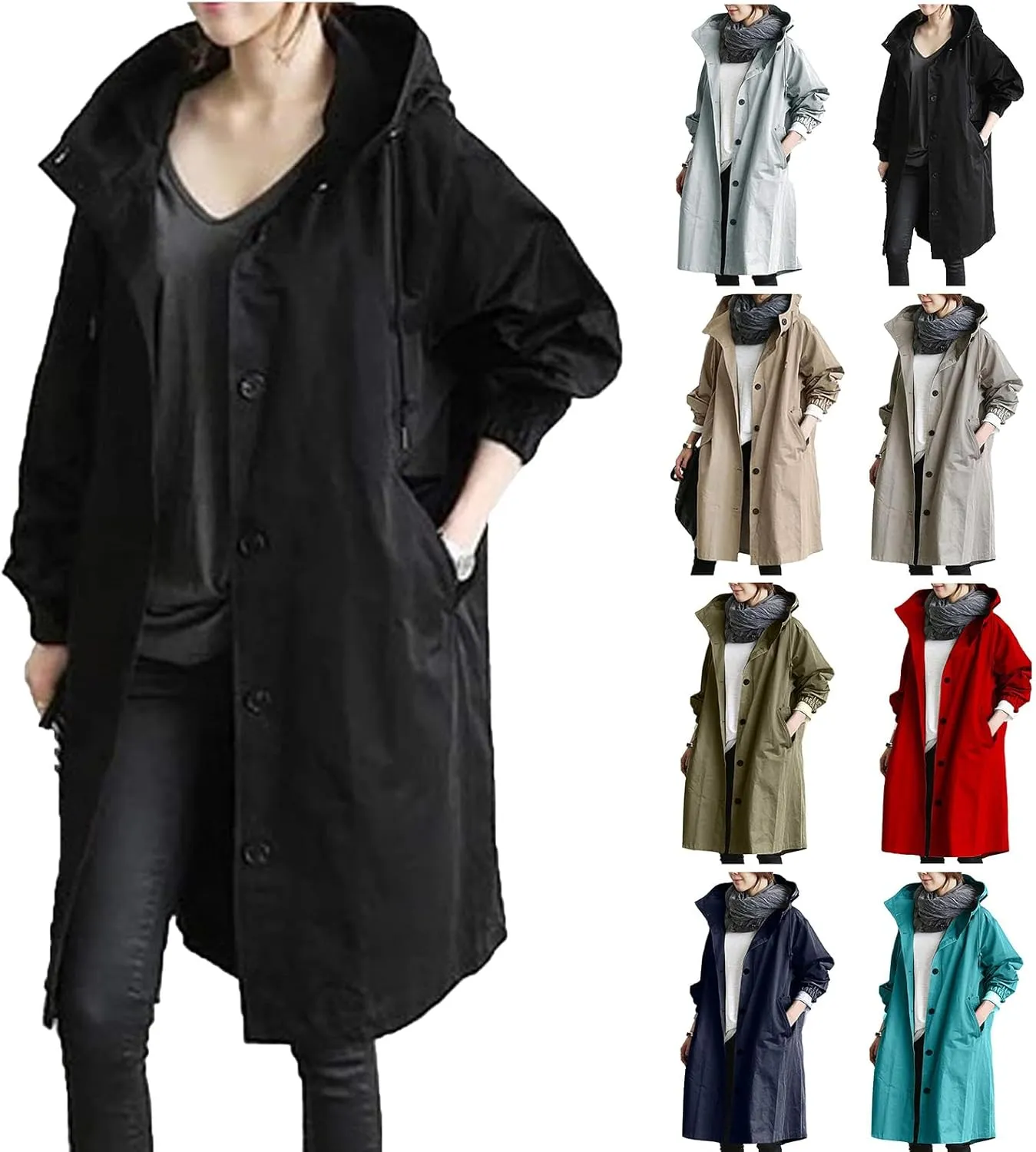 Womens Rain Jackets Waterproof with Hood Plus Size Long Raincoat Lightweight Hooded Windbreaker Jackets