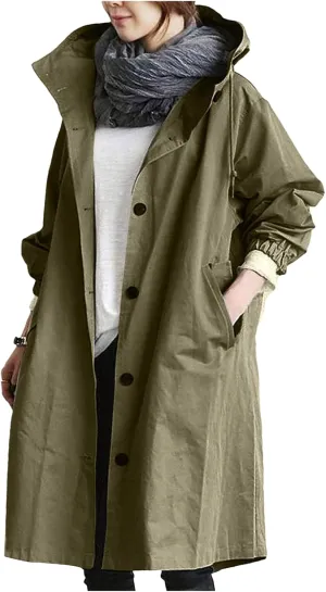 Womens Rain Jackets Waterproof with Hood Plus Size Long Raincoat Lightweight Hooded Windbreaker Jackets