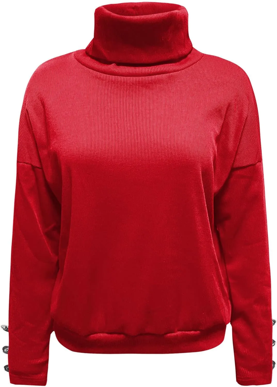Women's Ribbed Knit Sweater Long Sleeve Turtleneck Trendy Sweaters Comfortable Loose Fit Sweaters