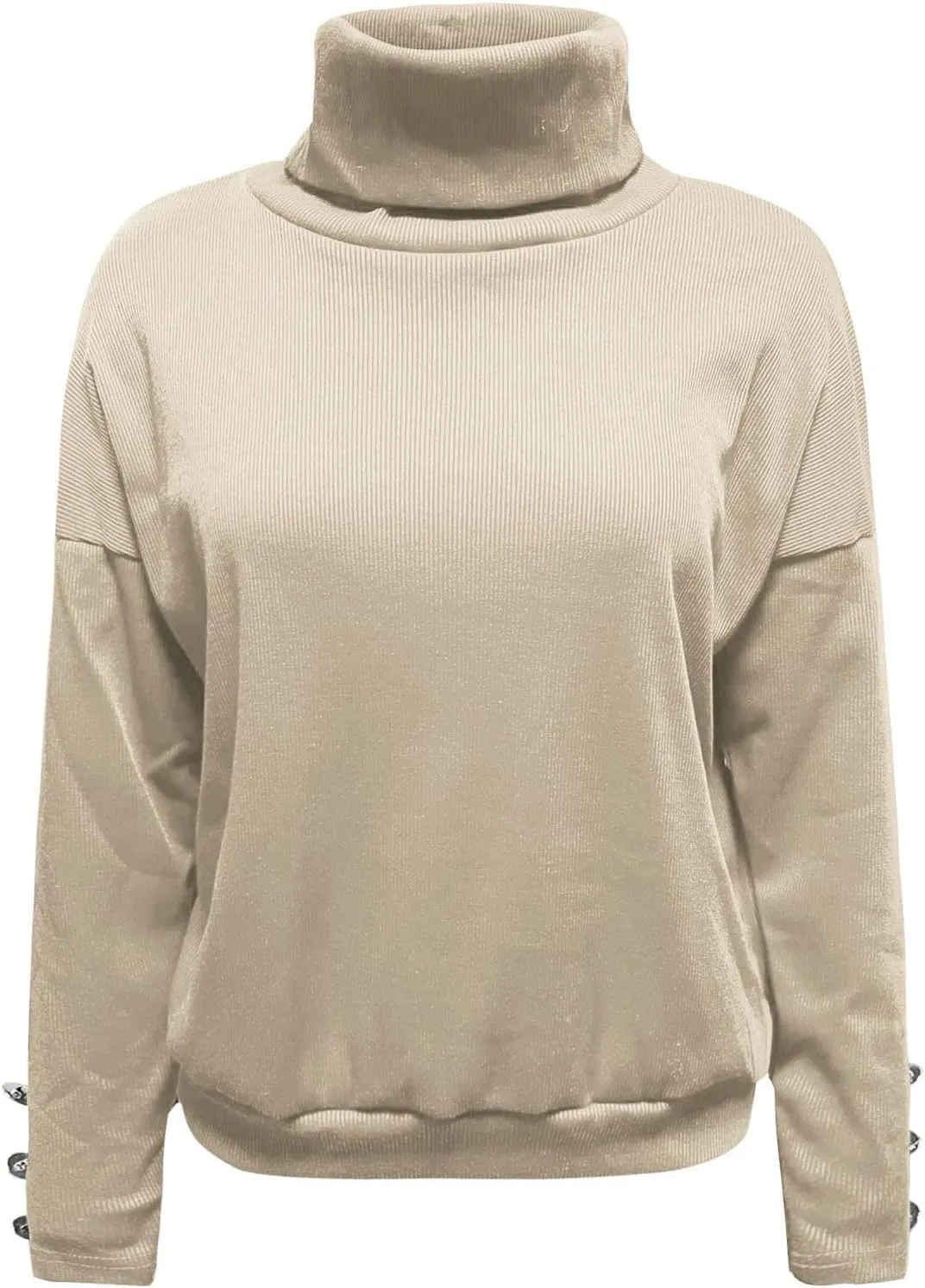 Women's Ribbed Knit Sweater Long Sleeve Turtleneck Trendy Sweaters Comfortable Loose Fit Sweaters