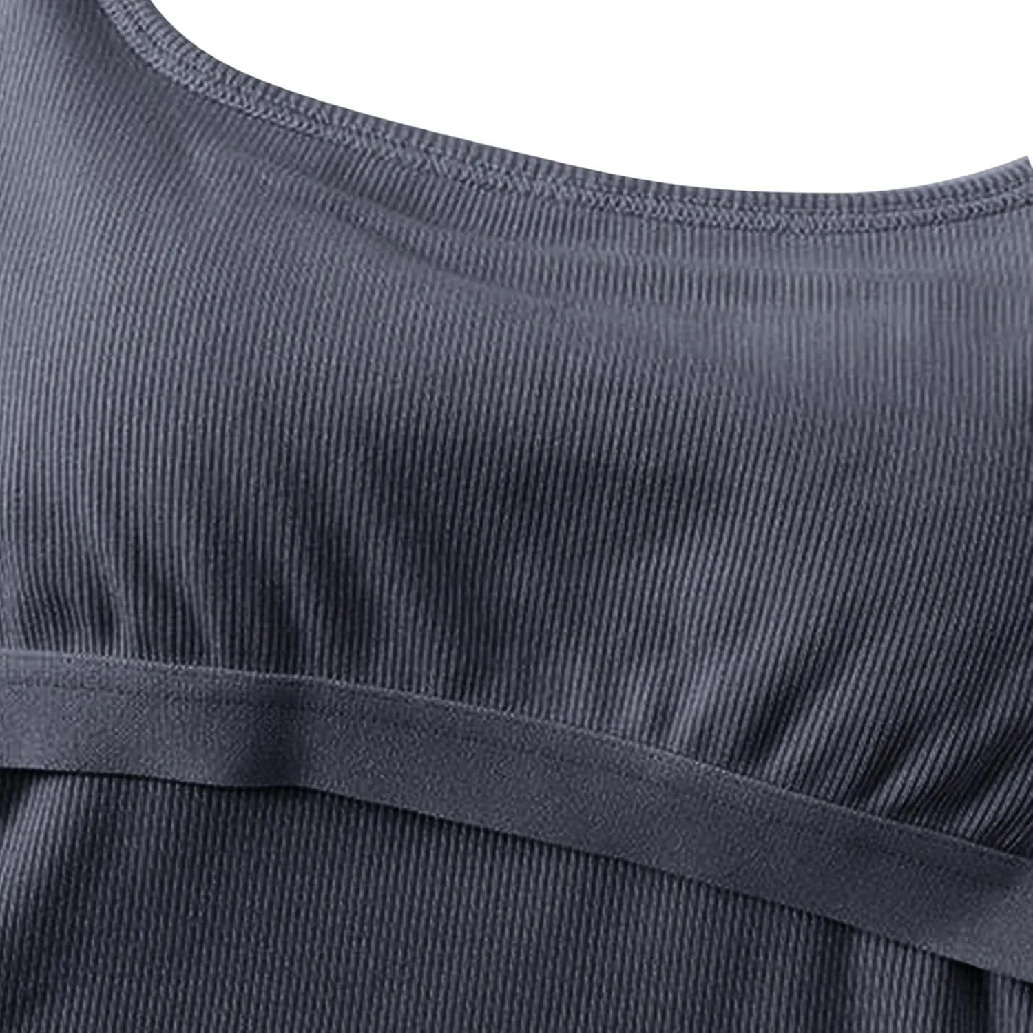 Womens Ribbed Longline Sports Bra U Neck Padded Yoga Cami Shirts Sleeveless Workout Crop Tank Top with Built in Pads