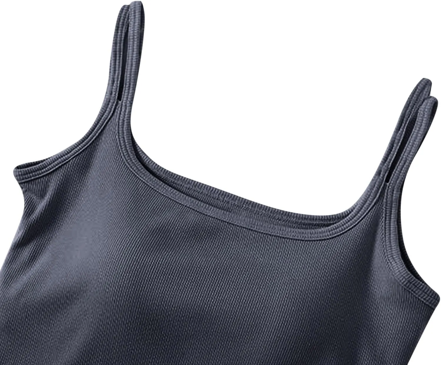 Womens Ribbed Longline Sports Bra U Neck Padded Yoga Cami Shirts Sleeveless Workout Crop Tank Top with Built in Pads