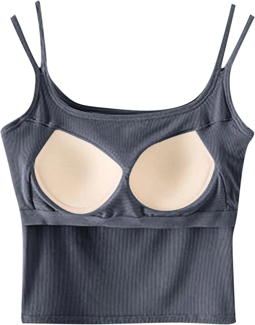 Womens Ribbed Longline Sports Bra U Neck Padded Yoga Cami Shirts Sleeveless Workout Crop Tank Top with Built in Pads