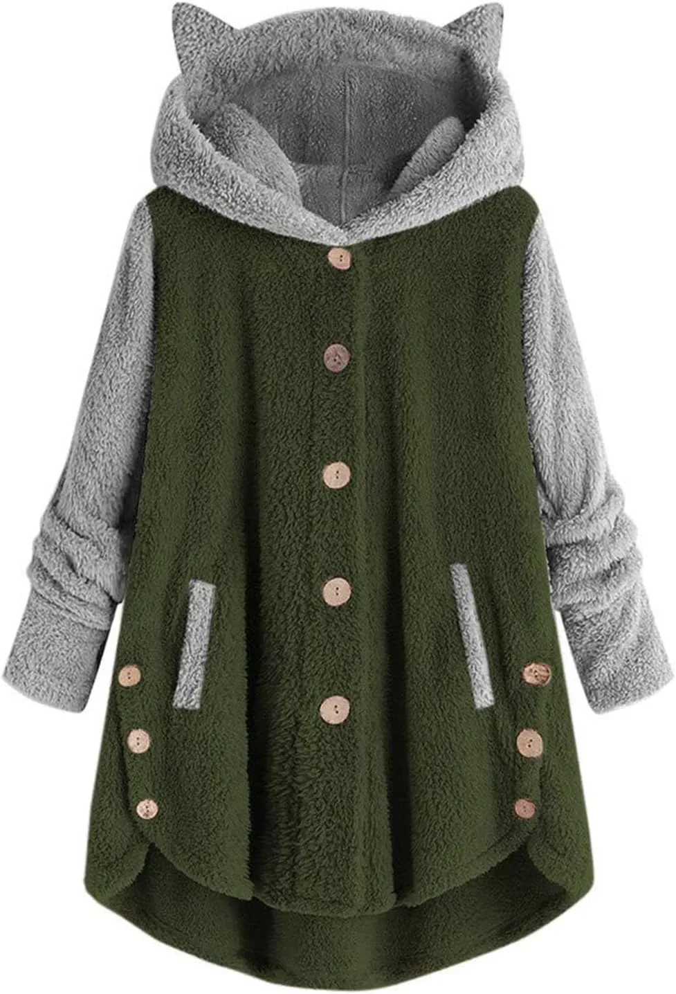 Womens Sherpa Jacket with Hood Plus Size Teddy Bear Coats 2024 Fall Button Down Fleece Faux Fur Cardigans Outerwear
