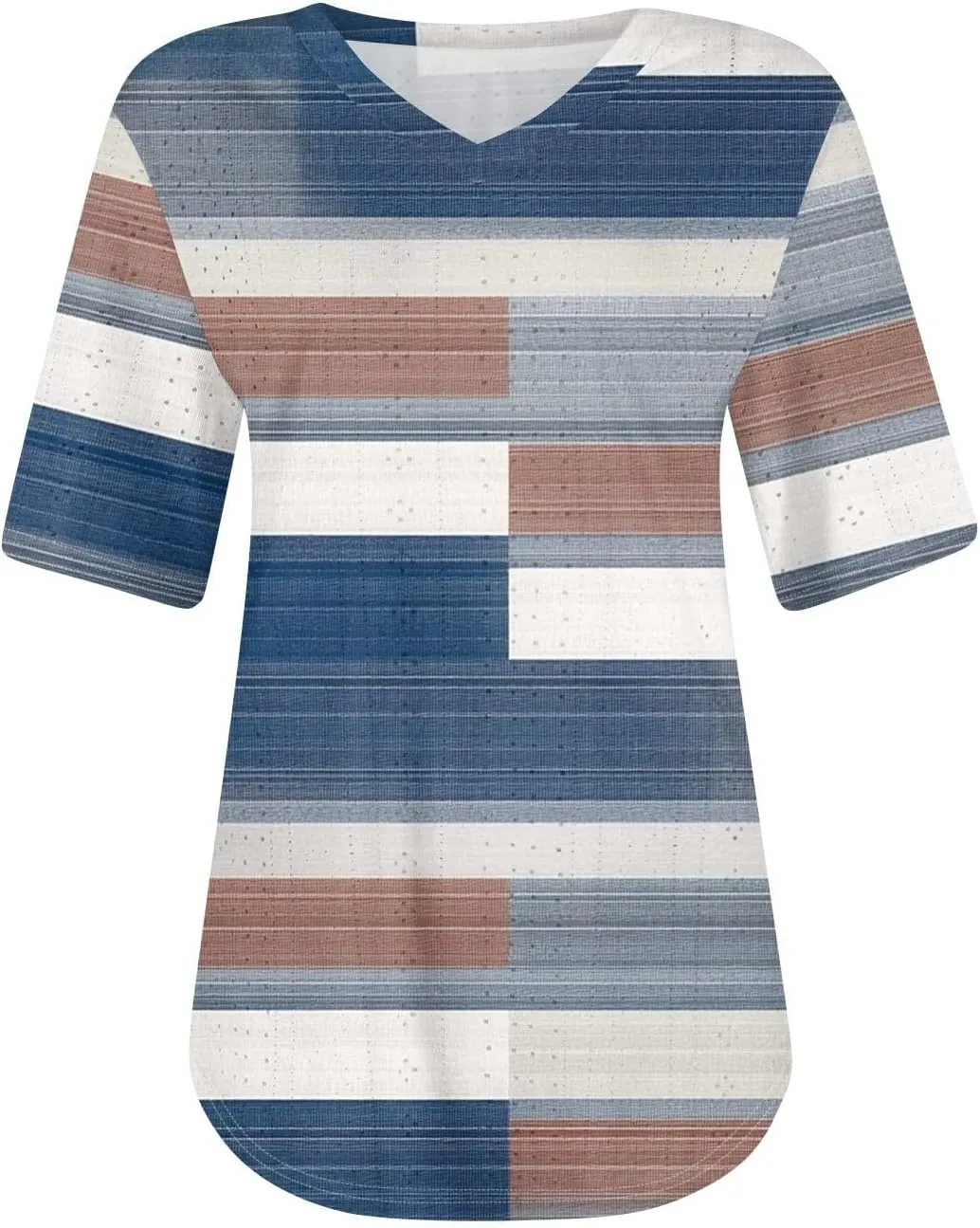 Womens Short Sleeve V Neck Shirts Spring Summer Solid Color Stripe Print Casual Blouse Shirt Dressy Tops