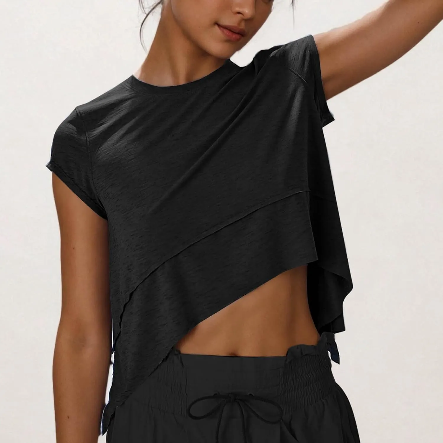 Women's Short Sleeve Workout Shirts Crewneck Sports Yoga Running Flowy Summer Tops Solid Color Basic Tee