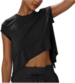 Women's Short Sleeve Workout Shirts Crewneck Sports Yoga Running Flowy Summer Tops Solid Color Basic Tee