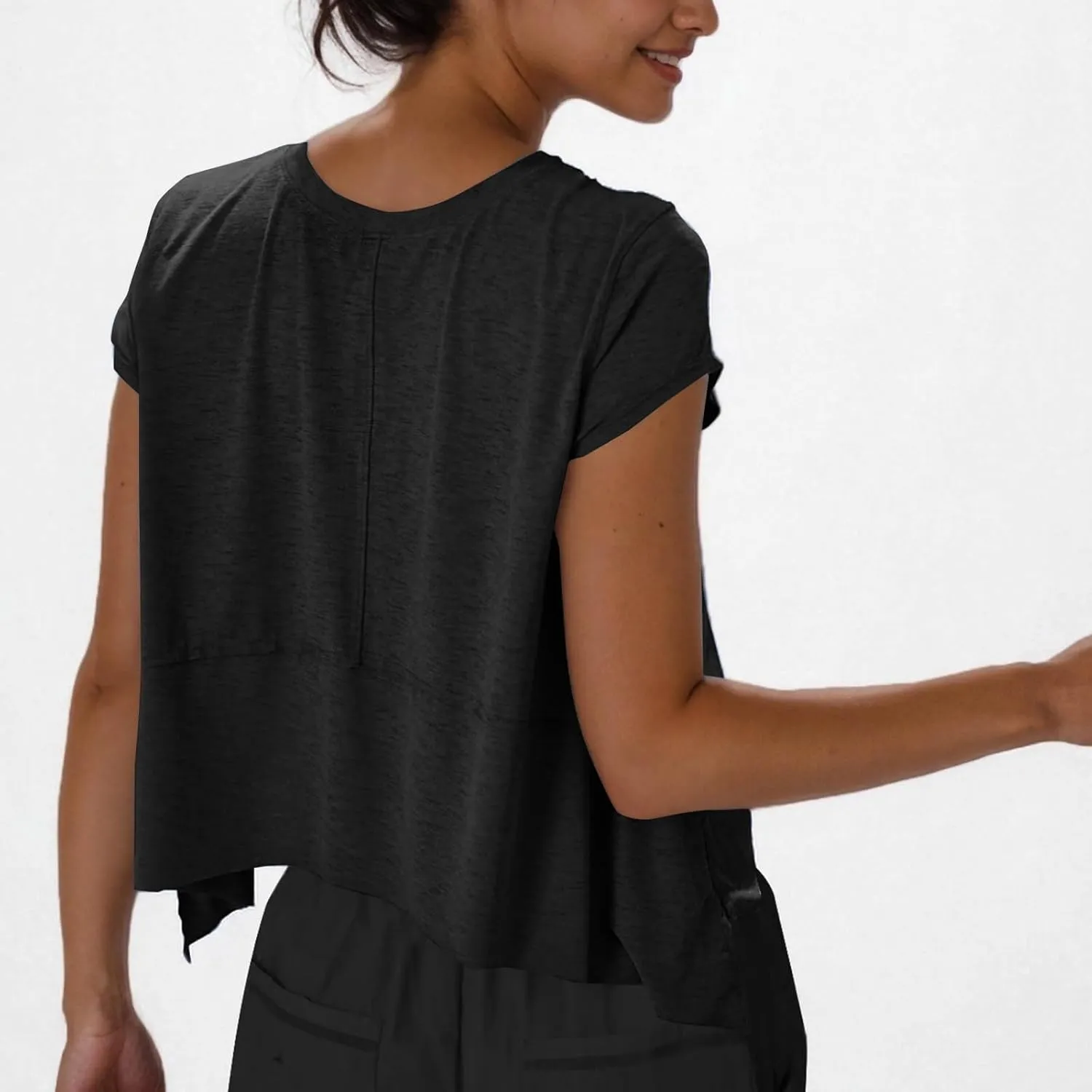 Women's Short Sleeve Workout Shirts Crewneck Sports Yoga Running Flowy Summer Tops Solid Color Basic Tee
