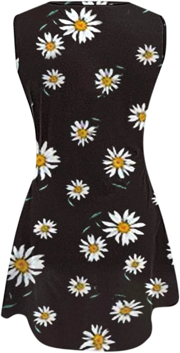 Women's Sleeveless Vest Dress 2025 Summer Casual Loose Sundresses Chest Pleated Beach Dresses with Pockets