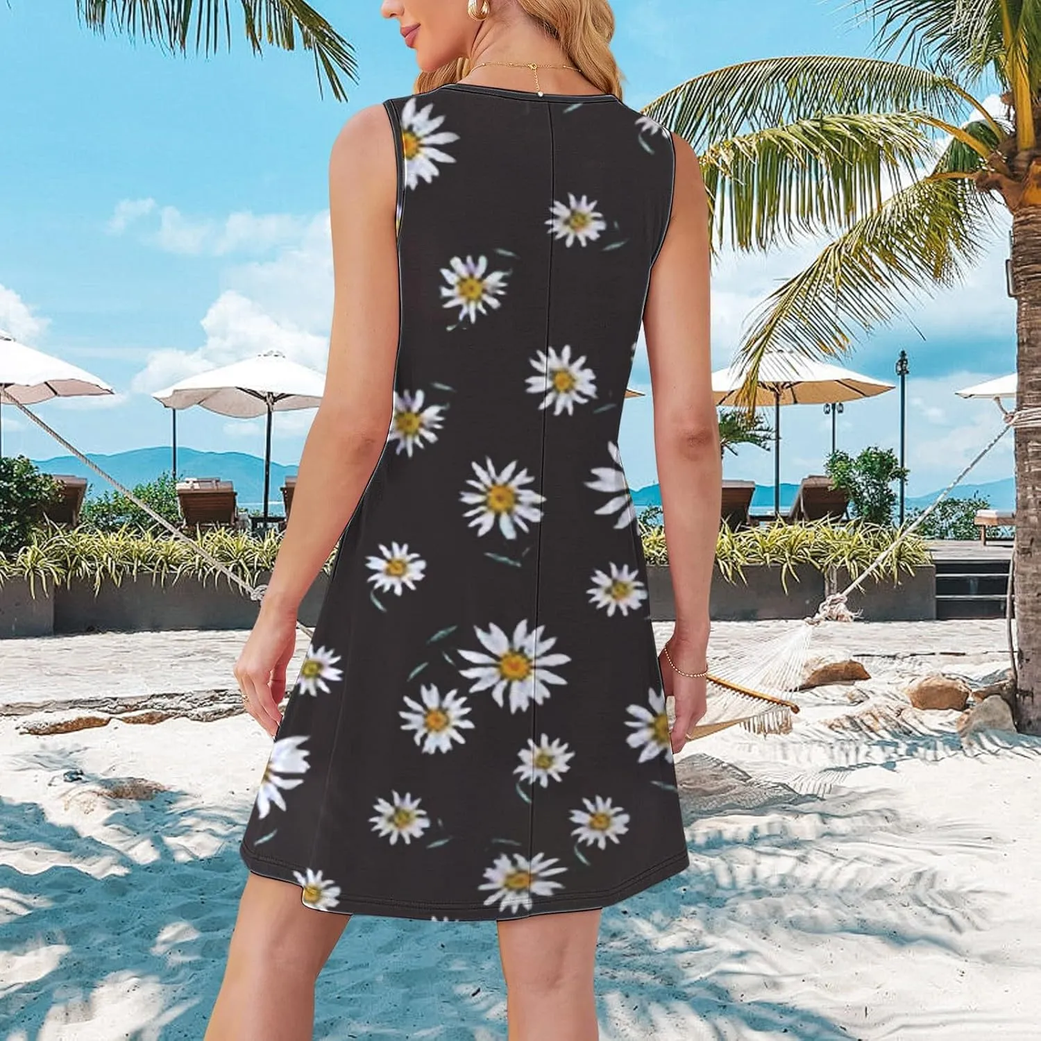 Women's Sleeveless Vest Dress 2025 Summer Casual Loose Sundresses Chest Pleated Beach Dresses with Pockets