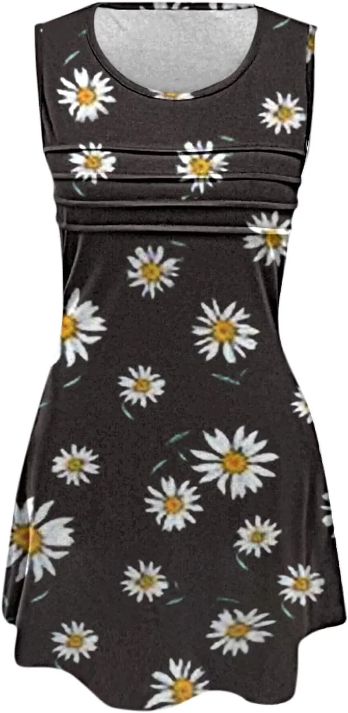 Women's Sleeveless Vest Dress 2025 Summer Casual Loose Sundresses Chest Pleated Beach Dresses with Pockets