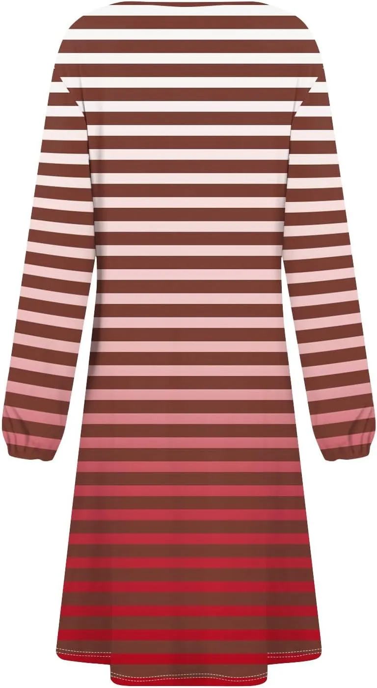 Womens Spring Fashion 2025 Dress Midi O Neck Long Sleeve Flowy Tea Length Teens Trendy Fitted Loose Dress