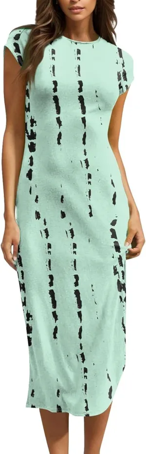 Women's Summer Boho Short Sleeve Crew Neck Midi Floral Dresses Wrap a Line Hawaiian 2025 Dress