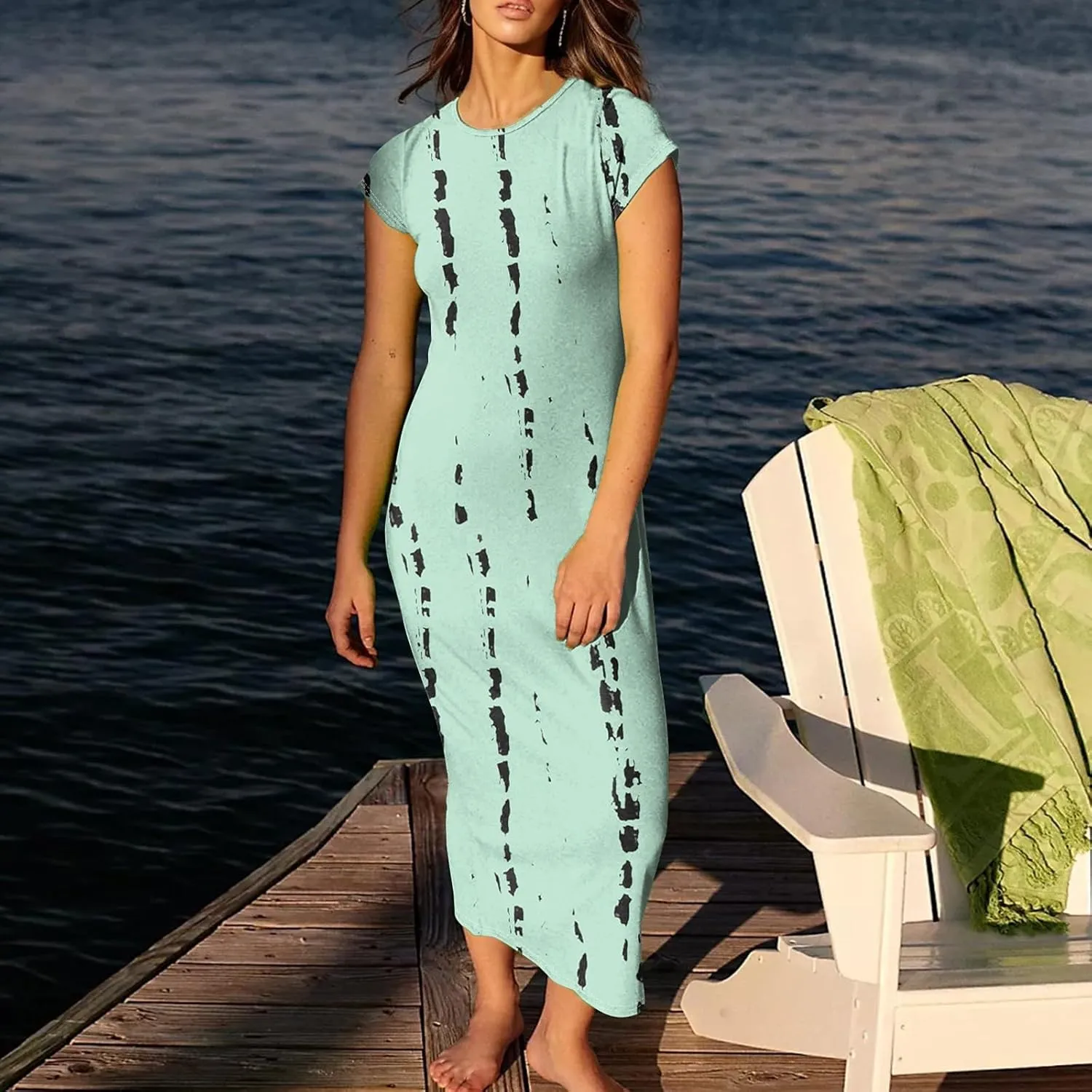 Women's Summer Boho Short Sleeve Crew Neck Midi Floral Dresses Wrap a Line Hawaiian 2025 Dress