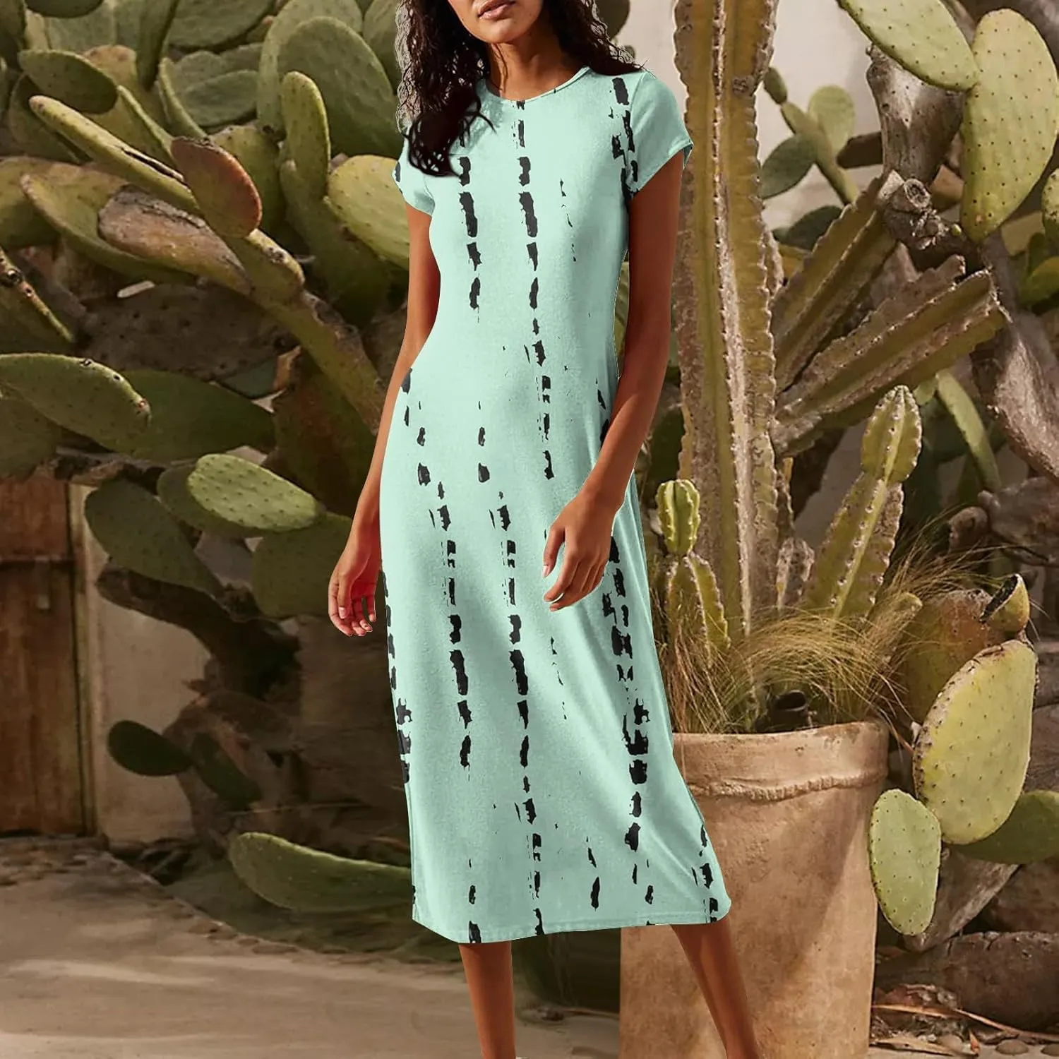 Women's Summer Boho Short Sleeve Crew Neck Midi Floral Dresses Wrap a Line Hawaiian 2025 Dress