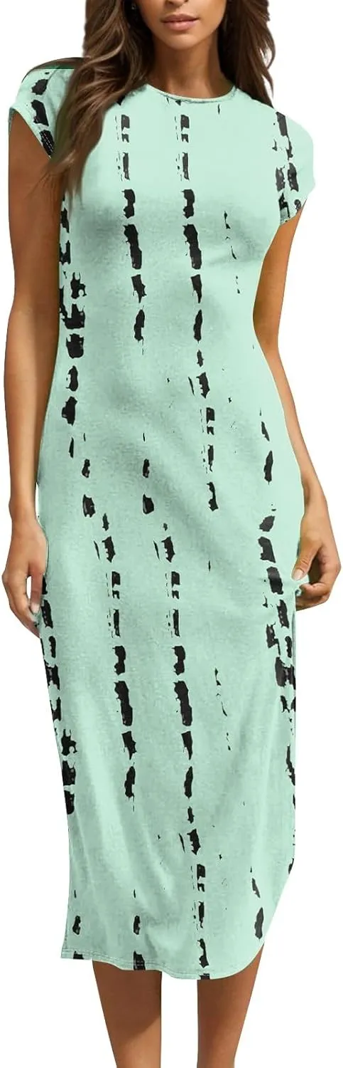 Women's Summer Boho Short Sleeve Crew Neck Midi Floral Dresses Wrap a Line Hawaiian 2025 Dress