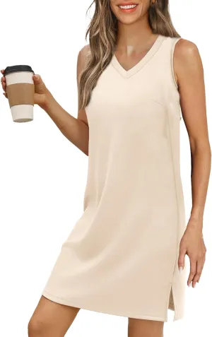 Womens Summer Dress Casual Sleeveless V Neck Mini Sundress Fashion Dressy Comfy Loose Vacation Beach Dress