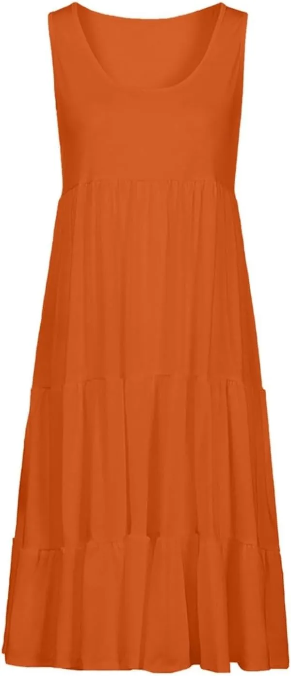 Women's Summer Dresses 2025 Beach Casual Sleeveless Loose Sundress Crew Neck Vacation Flowy Midi Dress