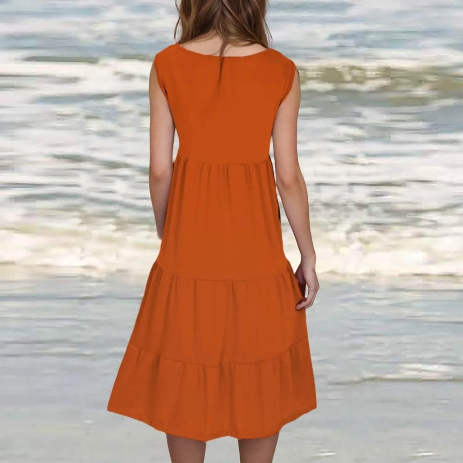 Women's Summer Dresses 2025 Beach Casual Sleeveless Loose Sundress Crew Neck Vacation Flowy Midi Dress